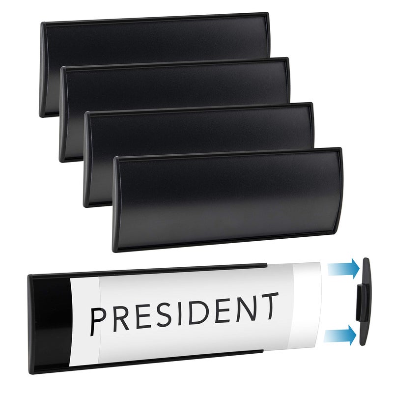 GlossyEnd Set of 6 -Sturdy & Elegant Black Aluminum Wall Mount Name Plate Holder, Office Business Door Curved Sign Holder with Adhesive Tape, 8    X 3    - Plastic Film Included, Paper Inserts NOT Included - Image 1